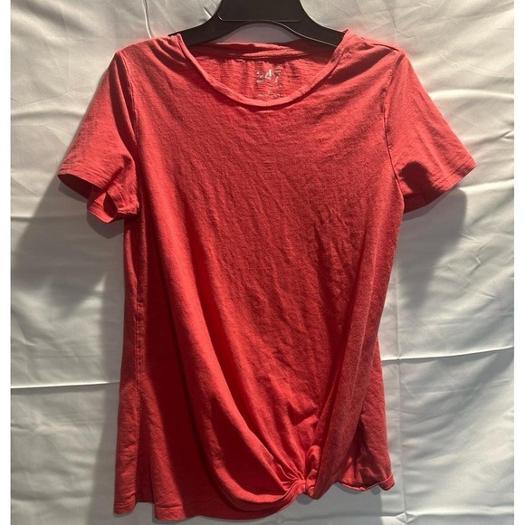 Maurices Tops - 24/7 by Maurices Women Pink Short Sleeve Knot Front Slub Knit Tee Shirt Small